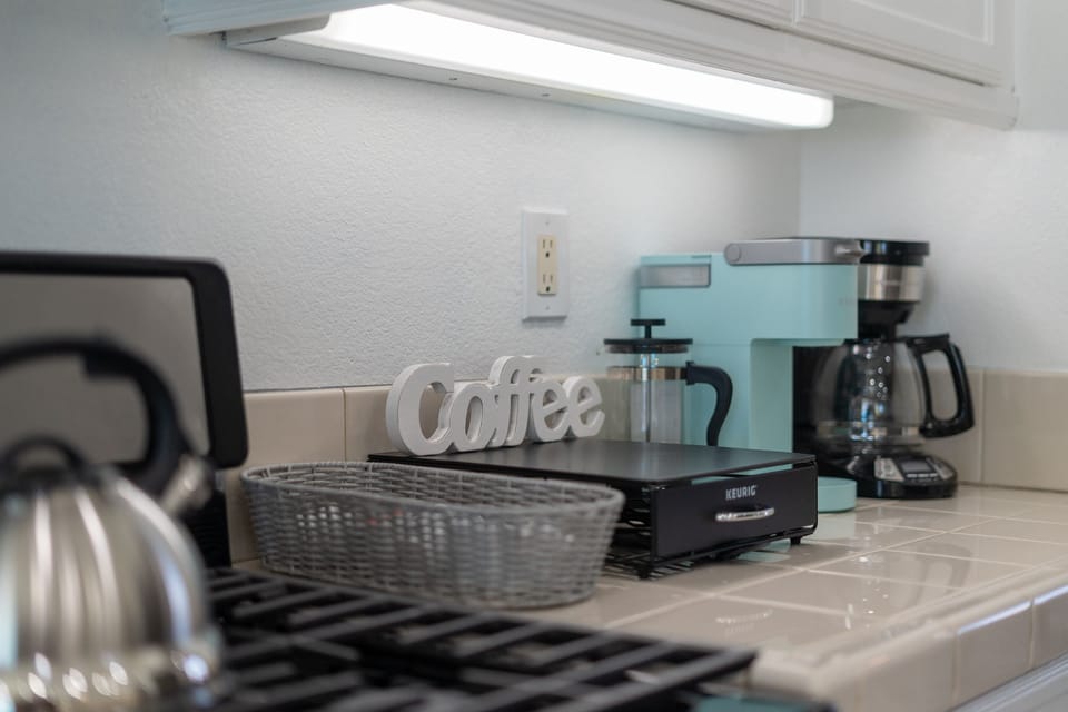 Coffee bar - Drip coffee, Keurig machine, French Press, Tea Kettle 