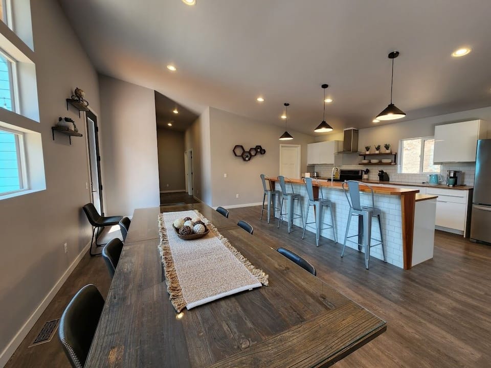 Large open dining room and kitchen