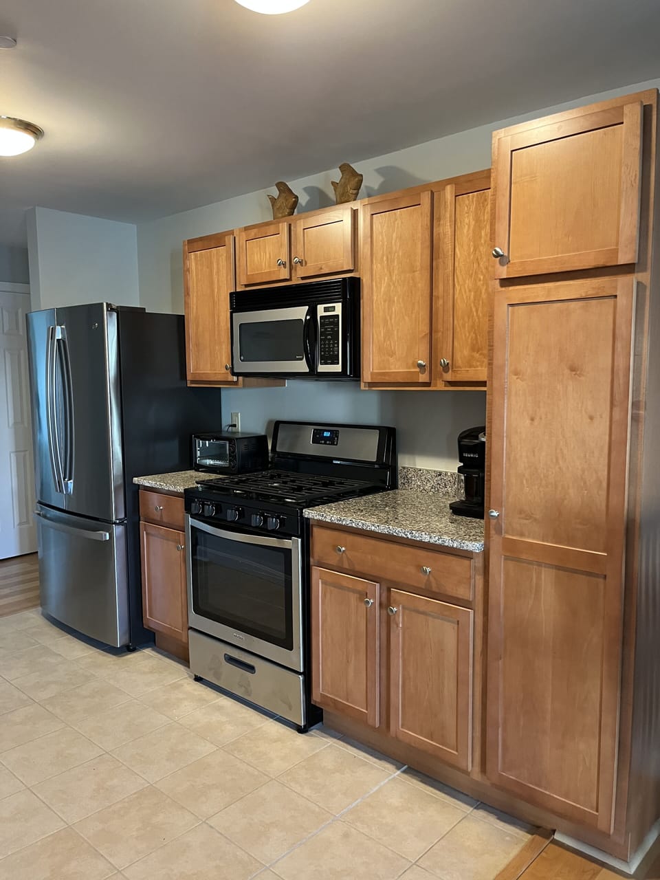 Stove, Refrigerator with Ice Maker, Toaster Oven, Keurig Coffee Maker