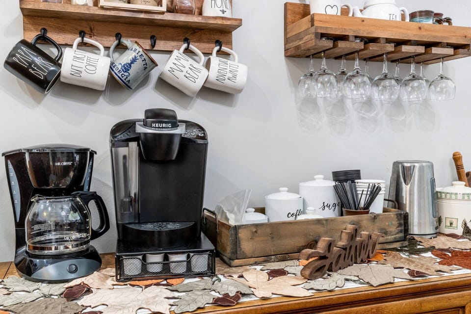 We have all that you need to start your day the right way!  Coffee, tea and hot chocolate are all here at your fingertips.