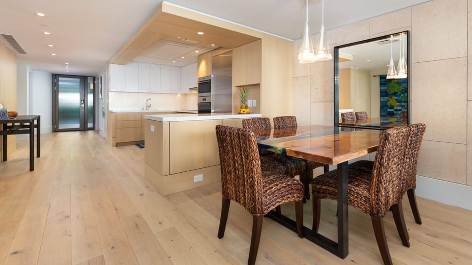 Open concept kitchen and dining room makes prepping meals a breeze