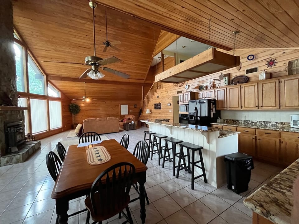 Kitchen and dining area.  Fully equipped to cook for your retreat.