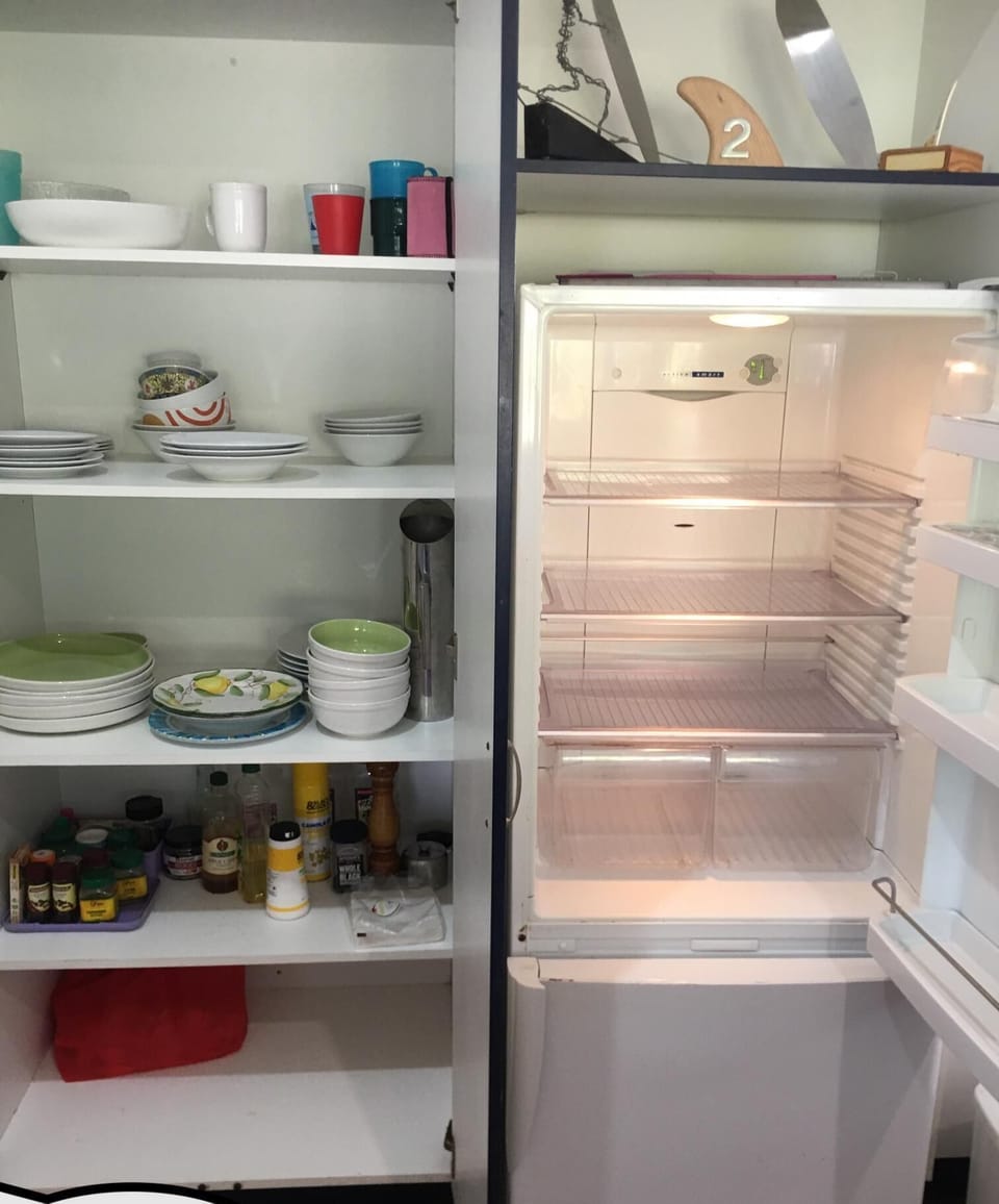 fridge and kitchen cupboard