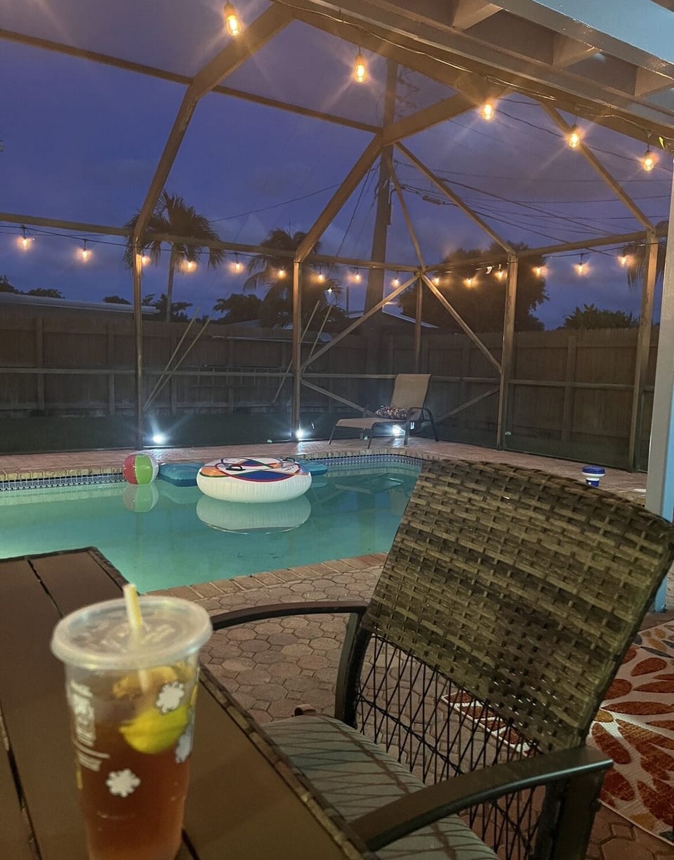Outdoor by pool all lit up!!