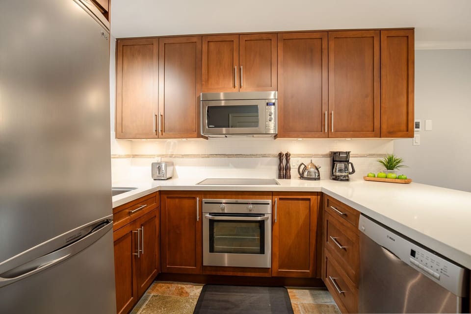 Fully equipped kitchen with stainless steel appliances
