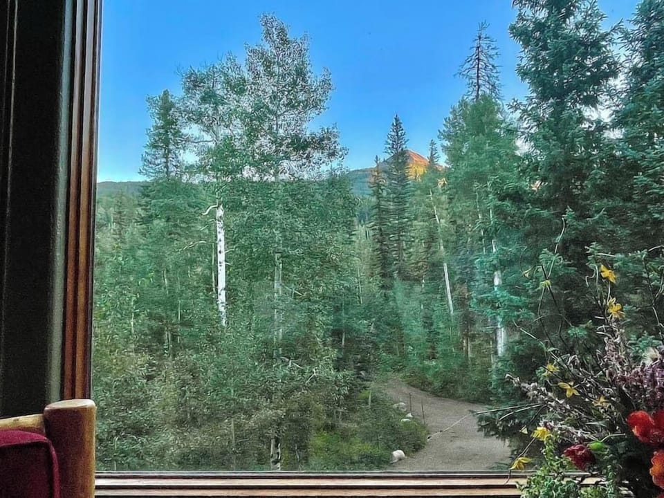 View of Engineer Mountain directly from the living room seating