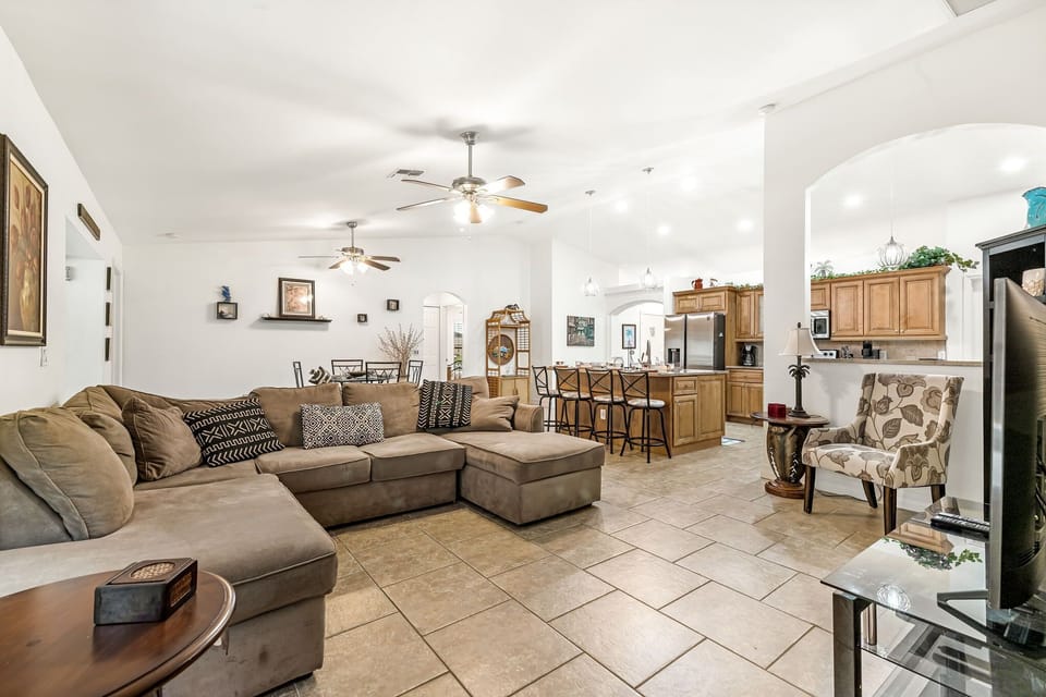 A spacious living room with plenty of seating