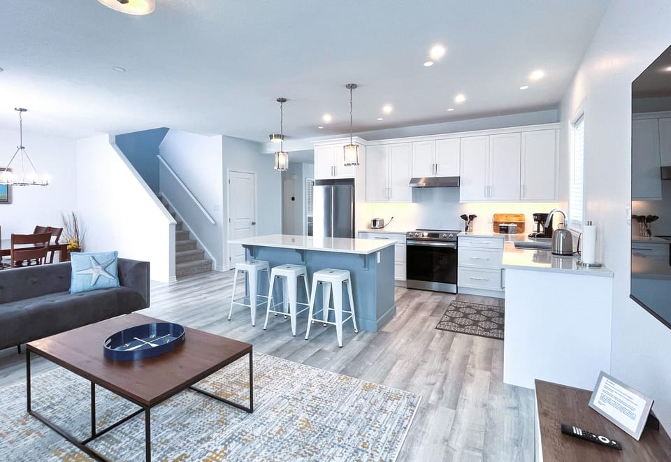 Bright open concept kitchen and living room