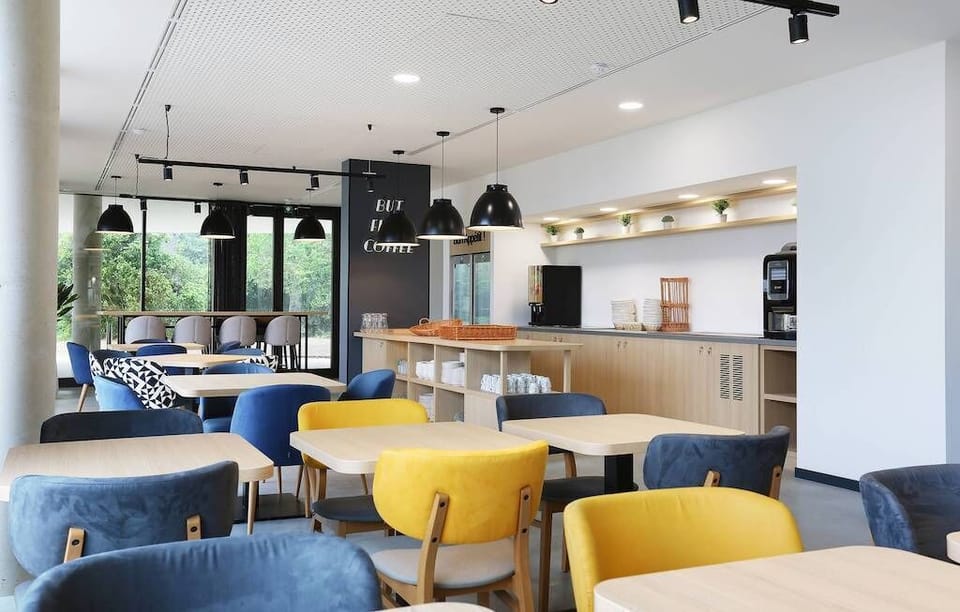 Curb your appetite by eating at the on-site restaurant.