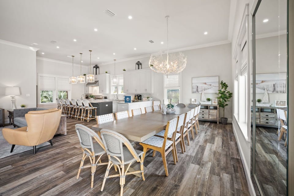 The open-concept floor plan boasts an upscale coastal vibe!