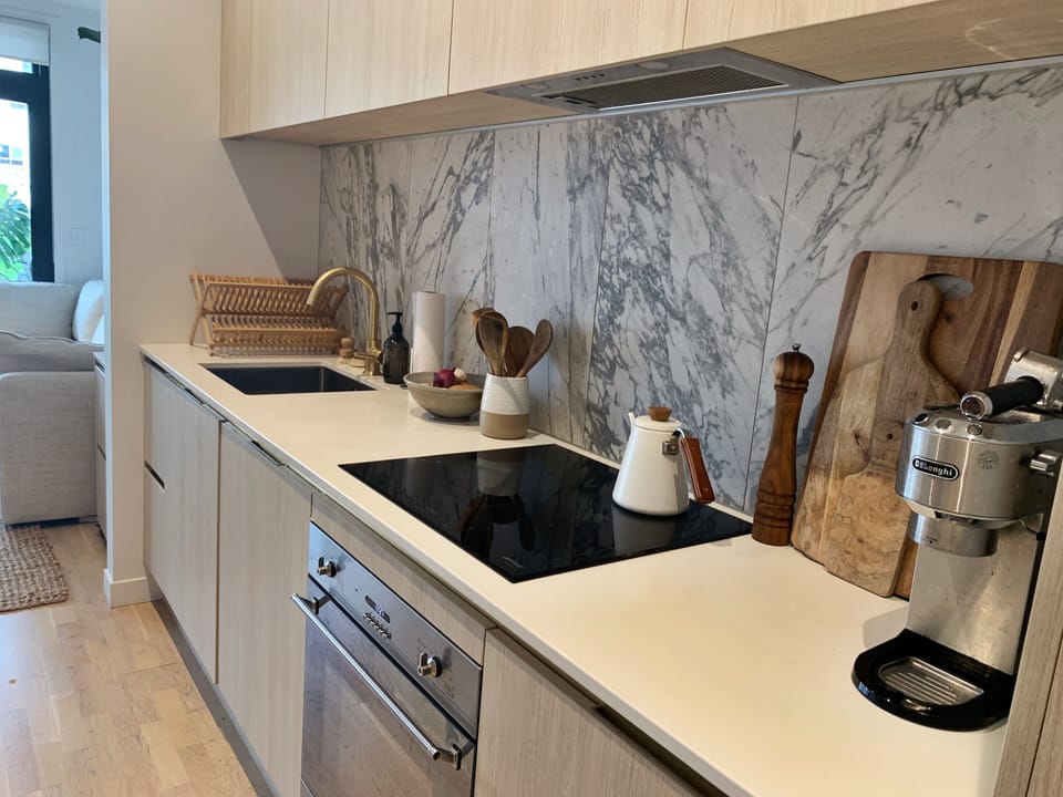 Kitchen equipped for a chef.