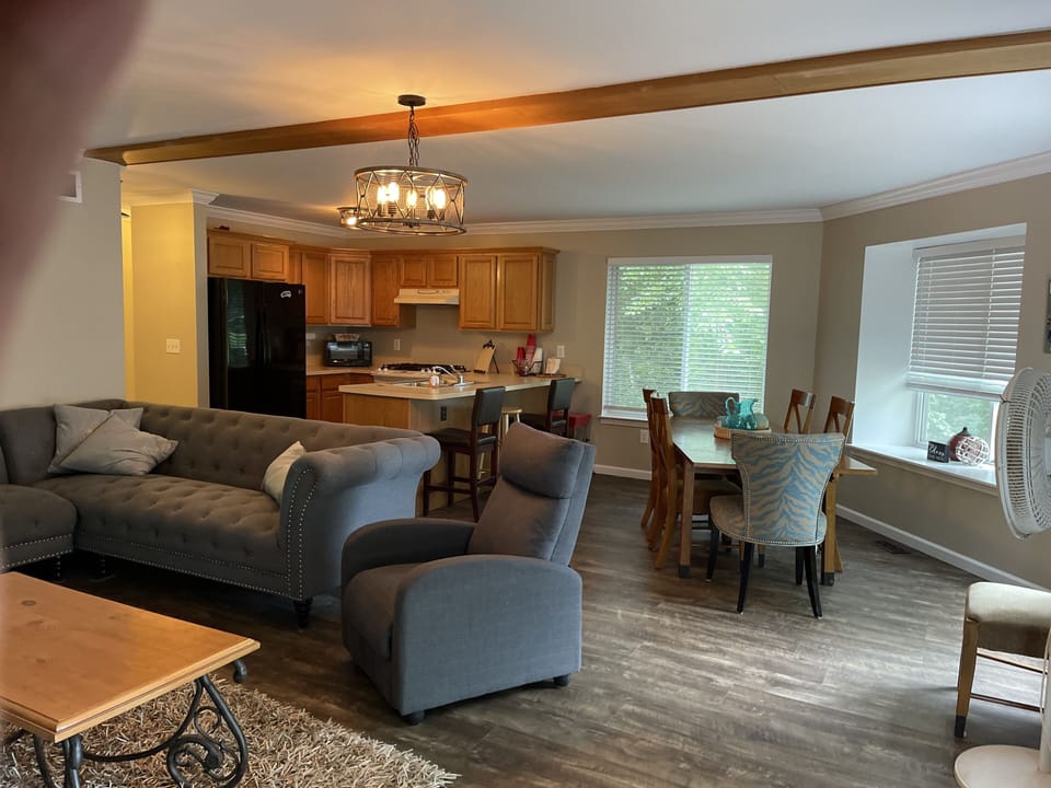 Living room, kitchen and dinning all open to one another.  