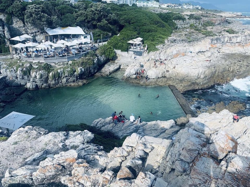 Sea pool at the end of our road with restaurant and beach bar