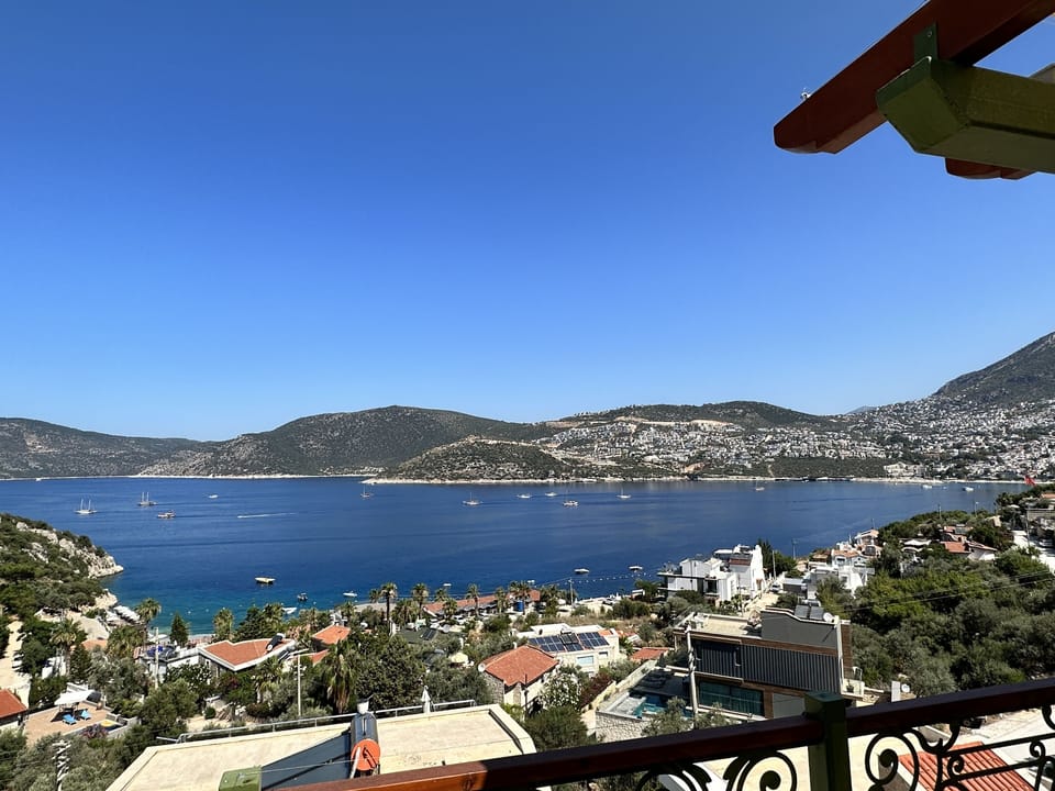 Mountain, sea and town views from the roof terrace of Villa Grande Kalkan