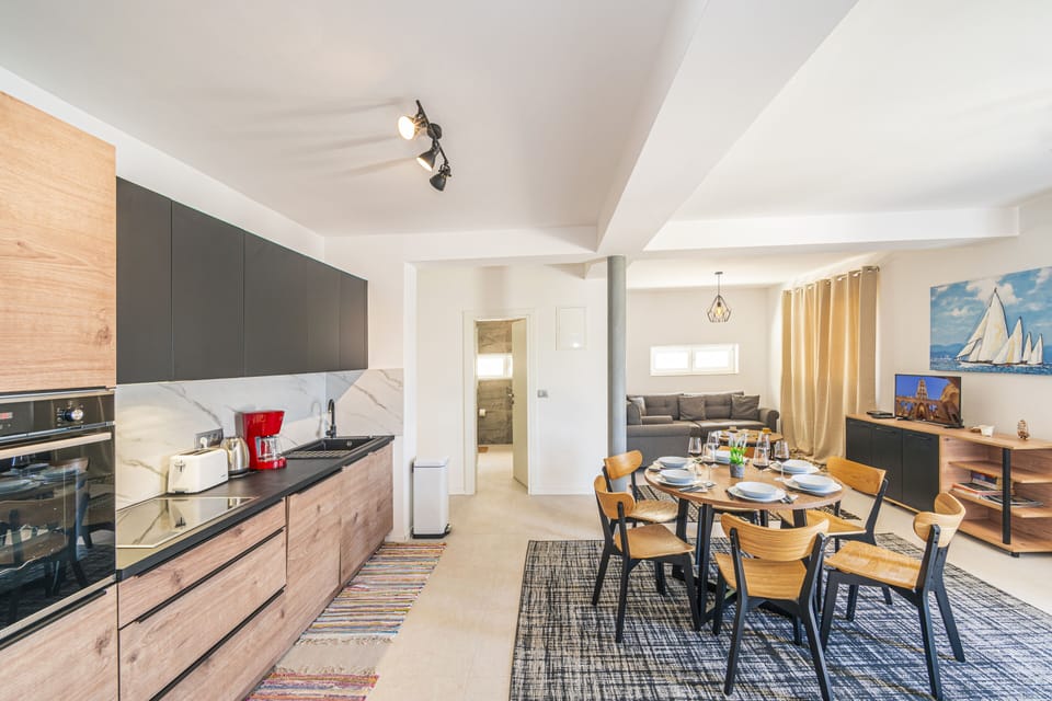 Open plan living dining room with kitchen