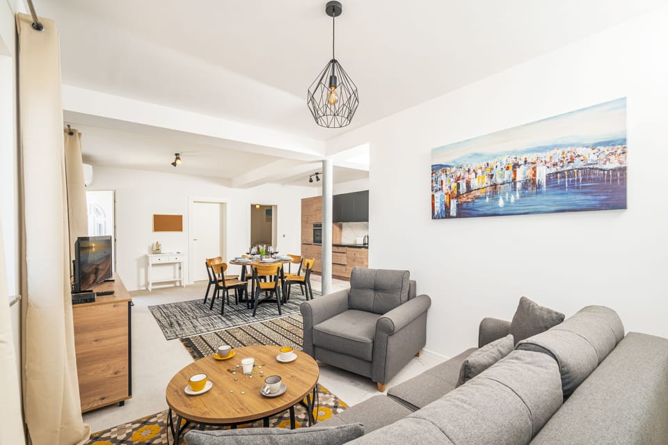 Open plan living dining room with kitchen