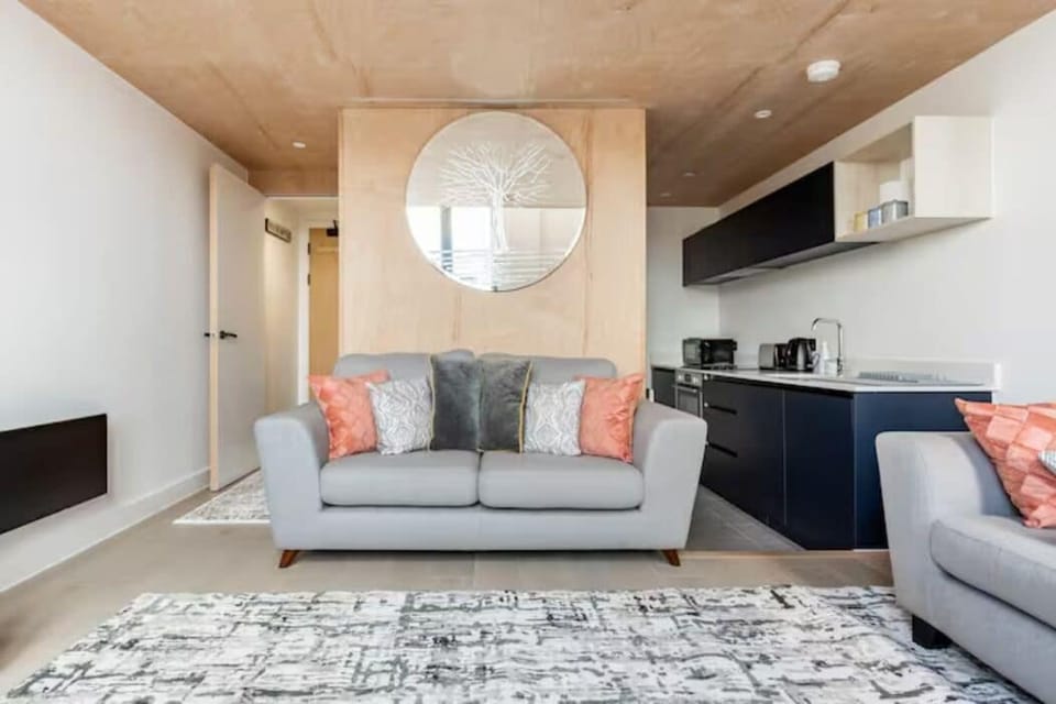 Living room with mirror