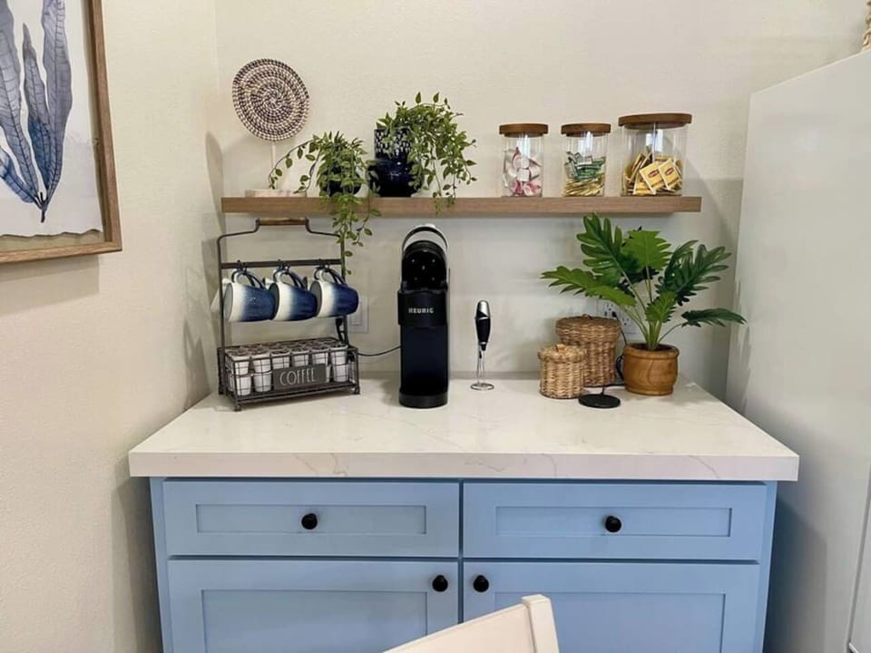 Enjoy our coffee bar complete with Keurig coffee machine and free pods.