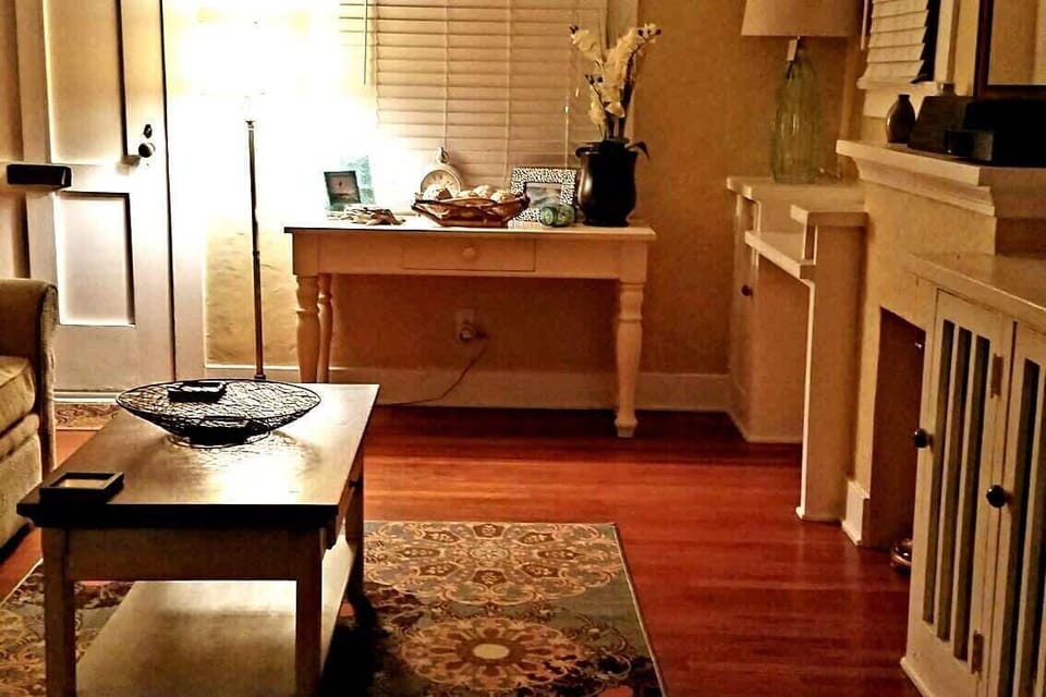 This is the living room at night.