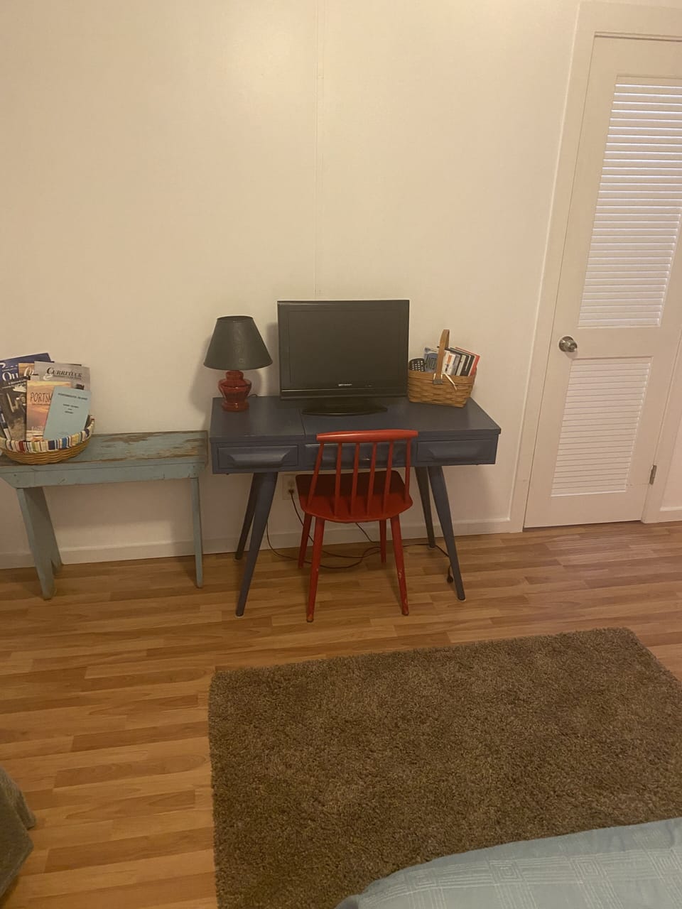 Small tv with dvd player. We have various kids movies. 