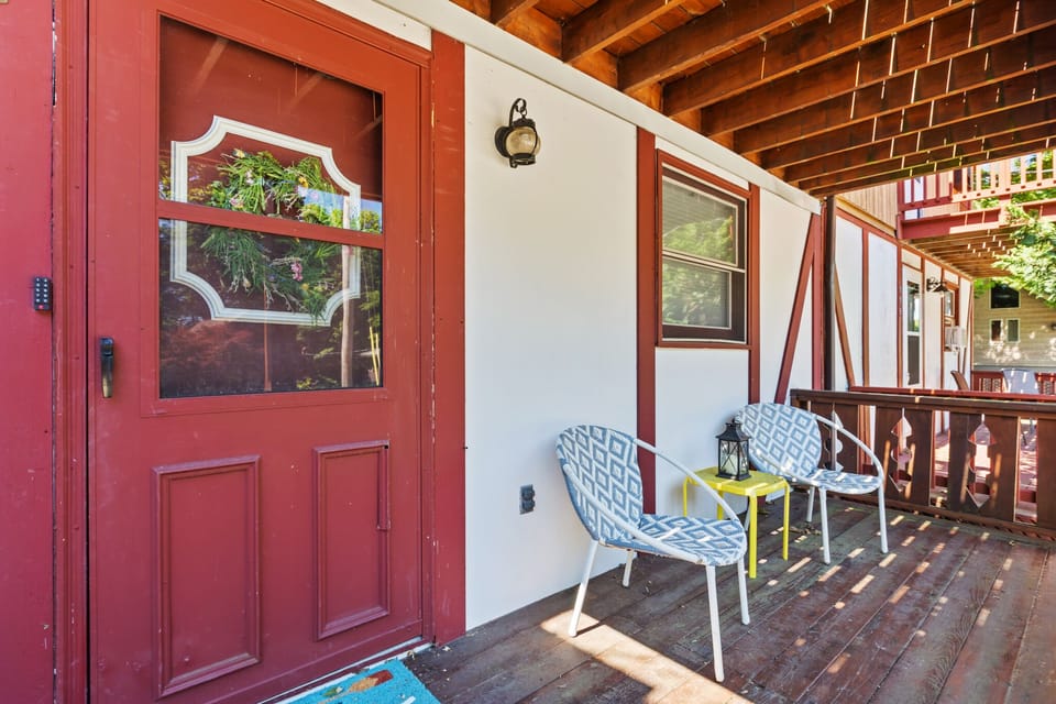 Front porch looks out to the driveway.