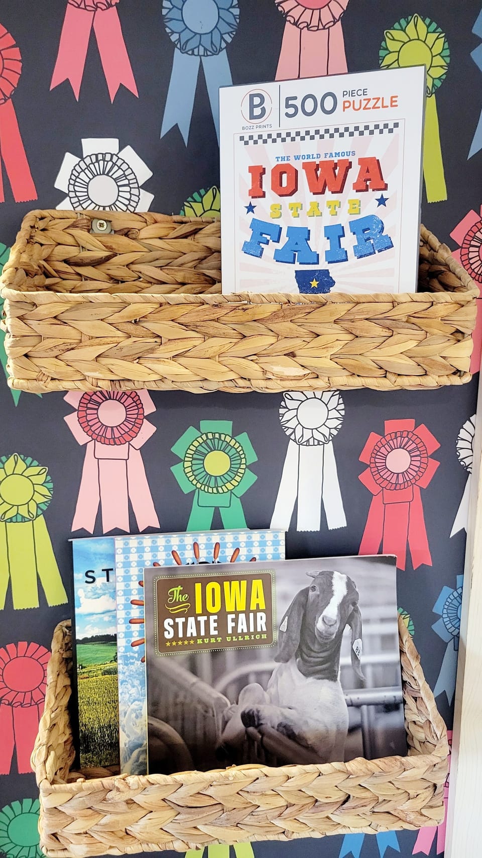 Books about the Iowa State Fair and a puzzle from a local artist.