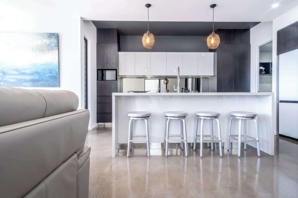 Island seating for four in the kitchen.