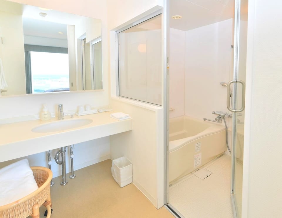 The bathroom, toilet, and sink are all separate.