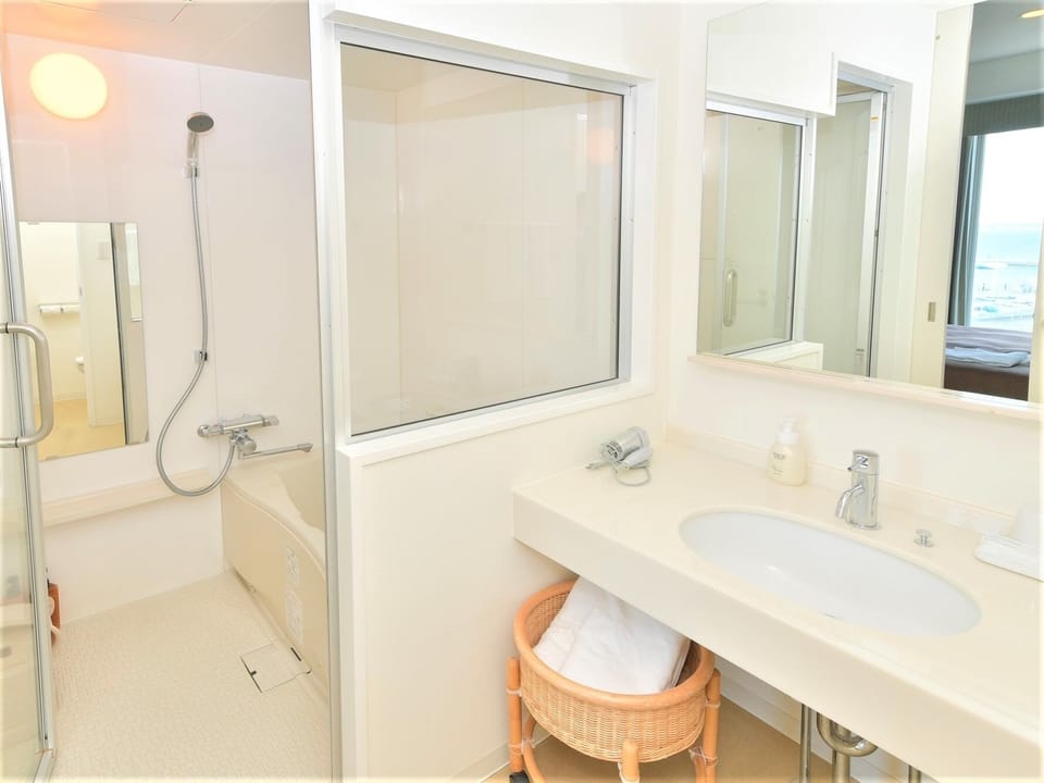 The bathroom, toilet, and sink are all separate.