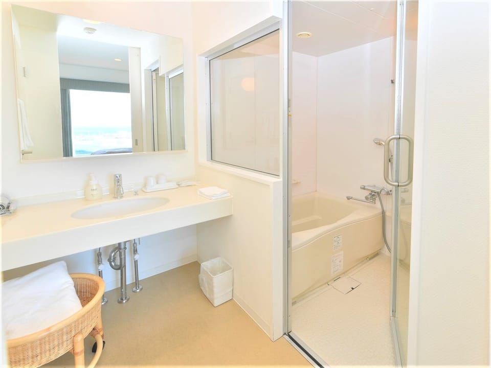The bathroom, toilet, and sink are all separate.