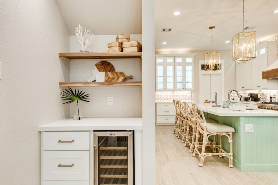 Wine fridge and bar area are perfect for entertaining. 