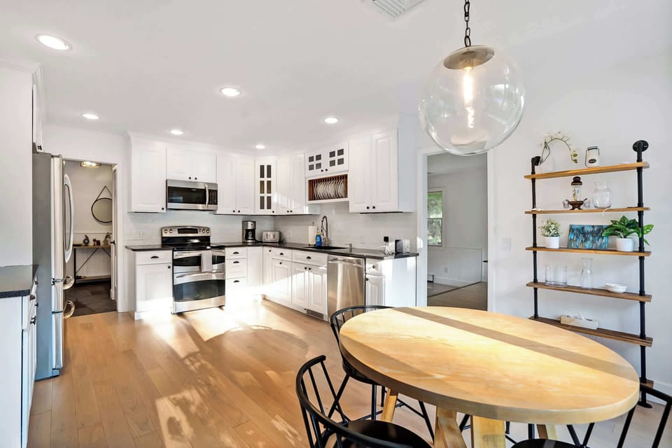 Fully equipped kitchen with stainless steel appliances
