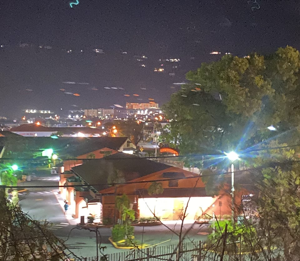 Night view of Havensight Mall from balcony