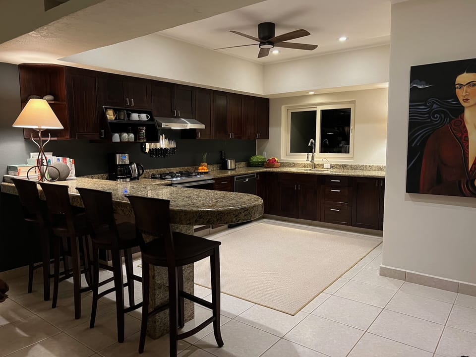 Kitchen with 9' bar and barstools