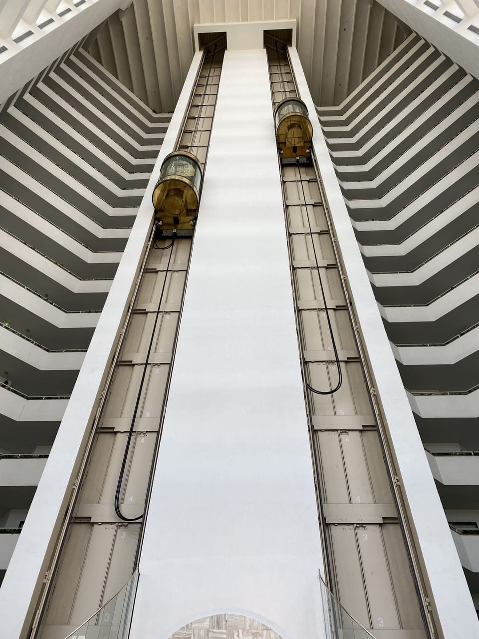 View of atrium lobby with scenic glass elevators to take in breathtaking views.