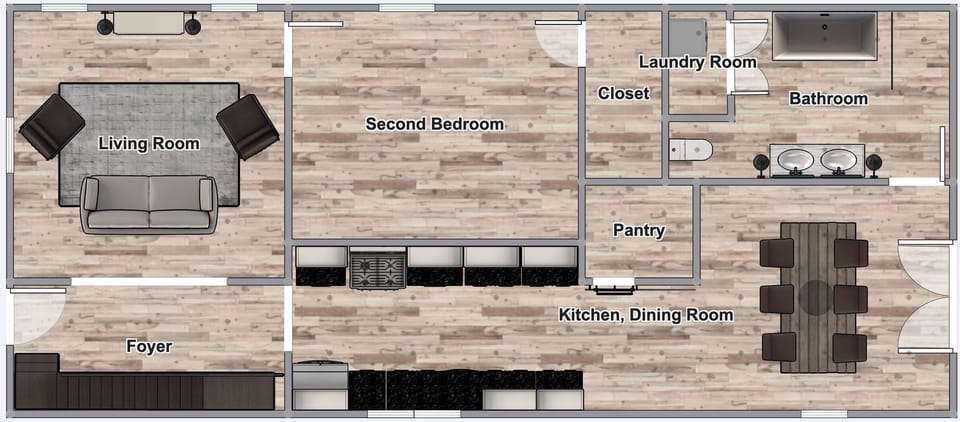This is the interior layout. The master bedroom is up stairs.