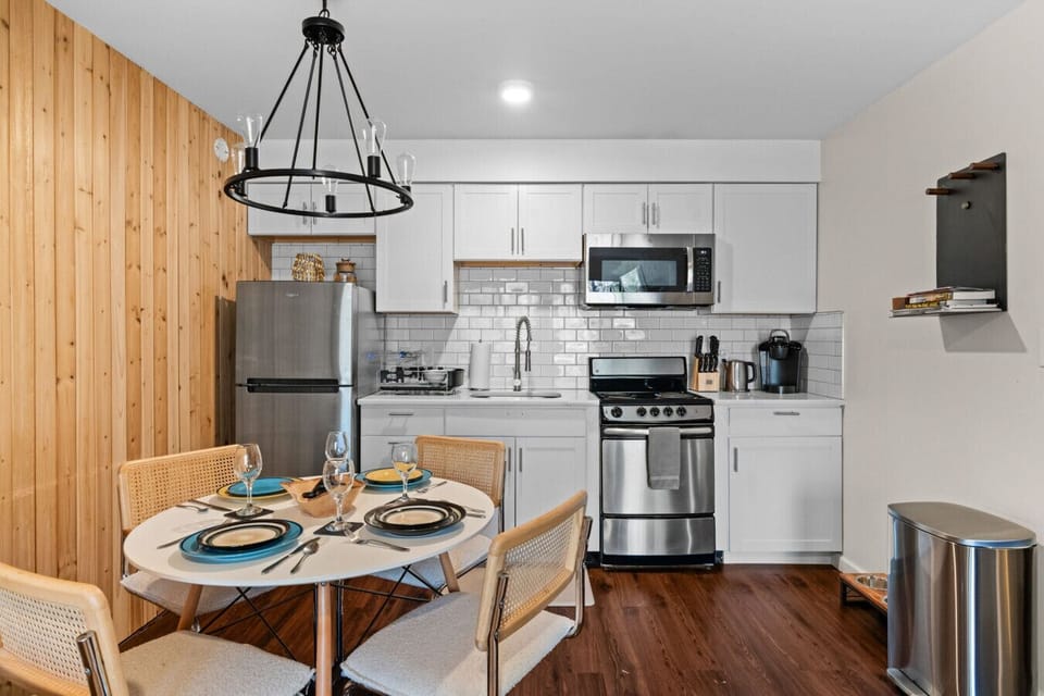 Kitchen comes stocked with all of your cooking essentials, along with a variety of coffee and spices.