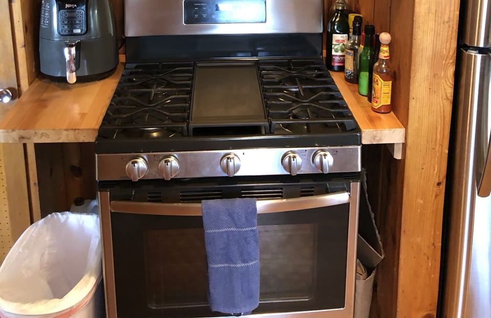 There is a gas oven and Microwave oven