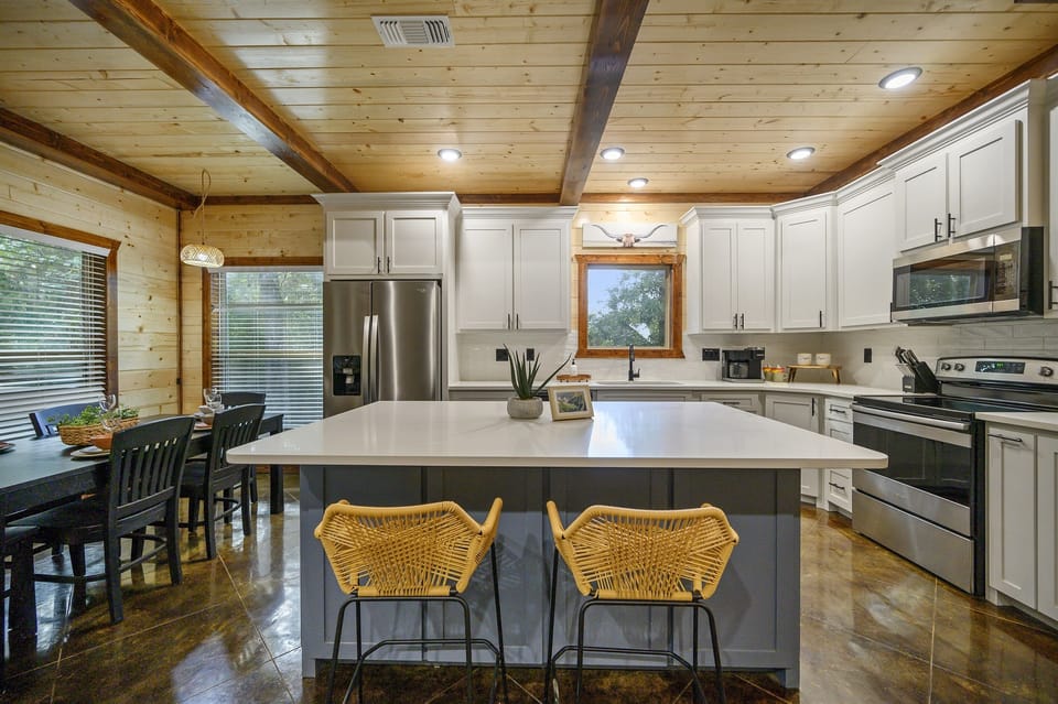 Very well stocked kitchen.