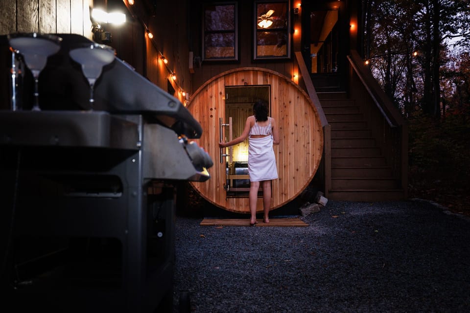 6-person cedar barrel sauna—perfect for relaxing after a day outdoors