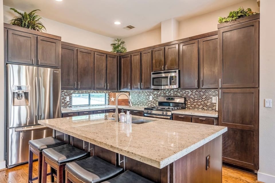 Kitchen with stainless steel appliances