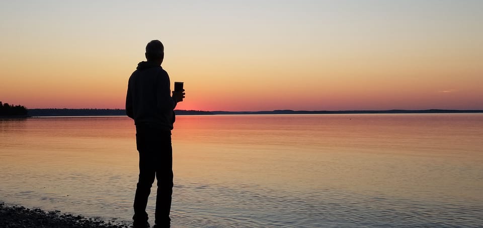 Coffee/sunrise on Lamoine Beach, just 6 miles from the cabin.