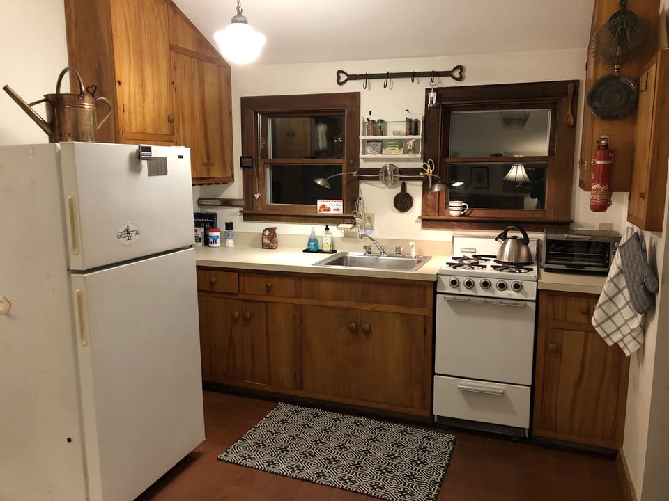 The kitchen (photographed at night).