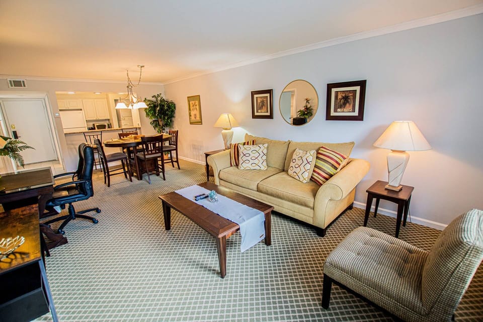 Living room with workspace for those needing a work/staycation!