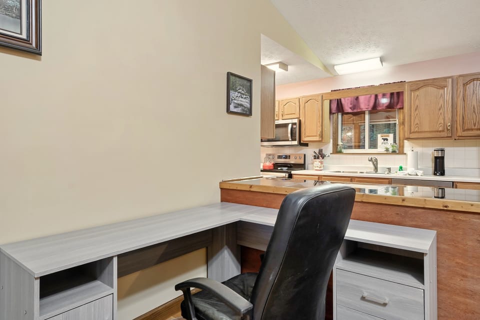 Full desk and chair; for those busy moments. 