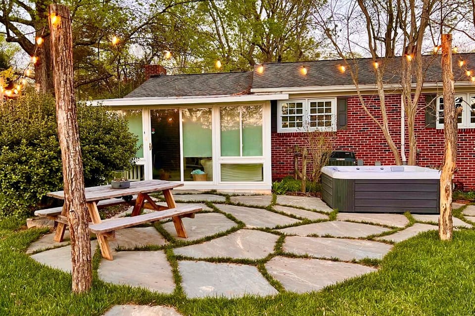 Al fresco dining among the twinkle lights. 