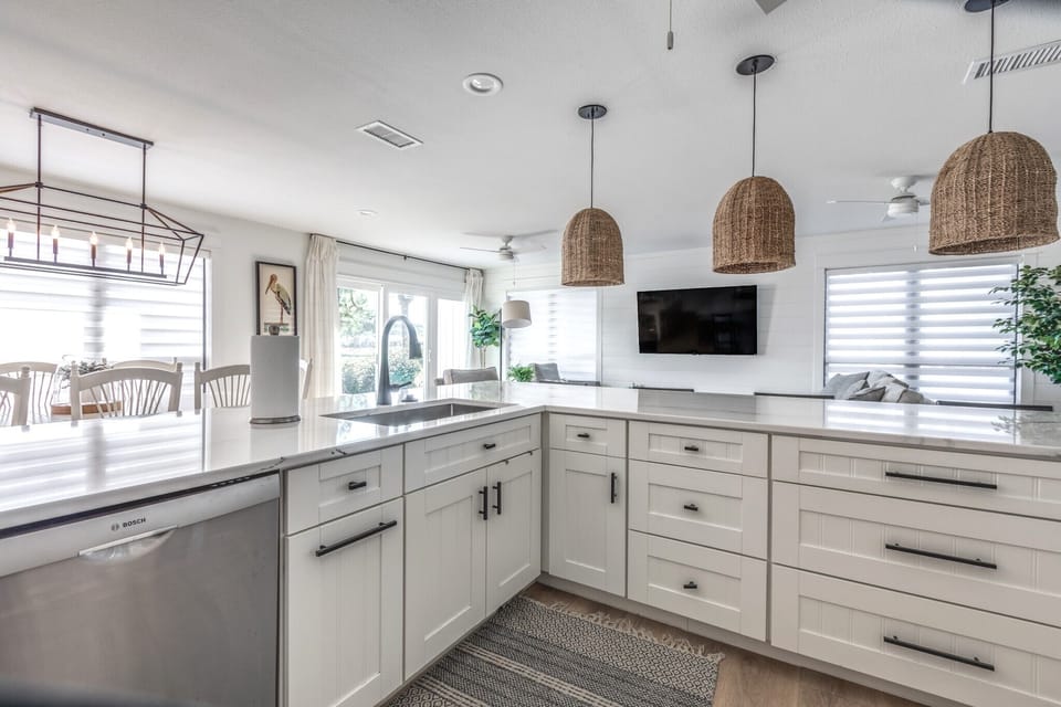 Spacious kitchen overlooking the living and dining areas. 
