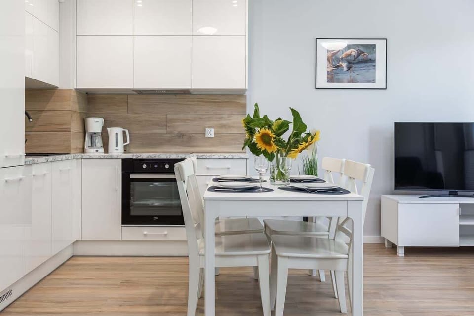 The kitchenette's practical layout maximizes space and functionality.