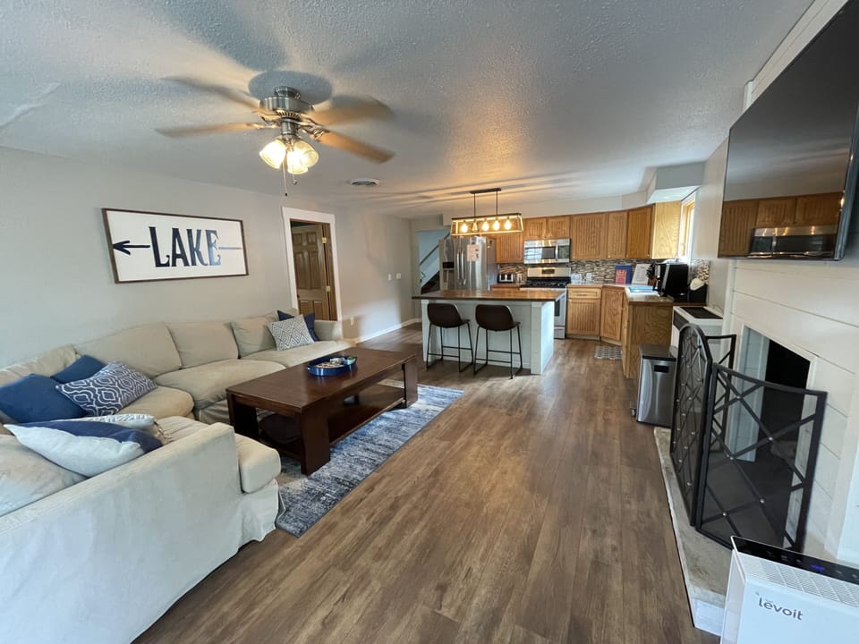 Large open living room and kitchen