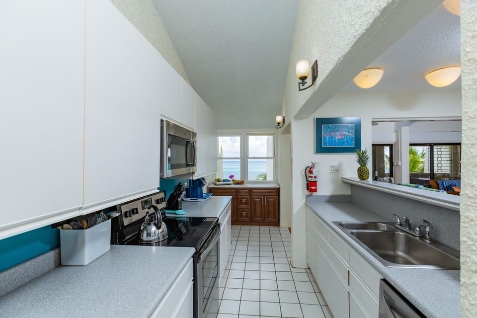 Fully stocked kitchen.